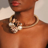 Leopard Pearl Statement Necklace - Q03429