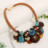 Brown Colorful Layered Disc Statement Necklace - Q38639