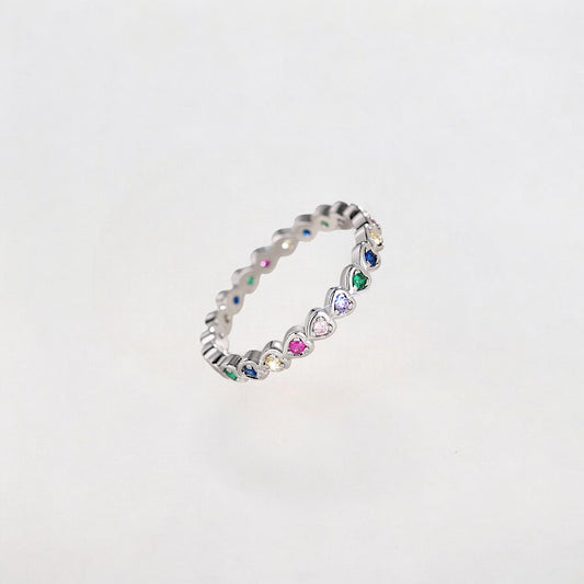 Multi Color Silver Copper Diamond Heart Ring