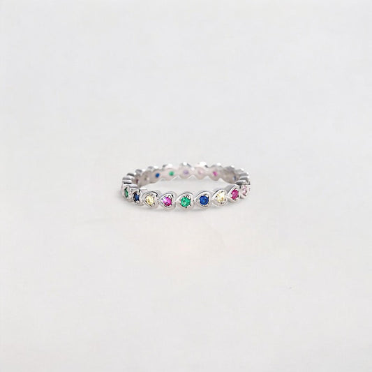 Multi Color Silver Copper Diamond Heart Ring