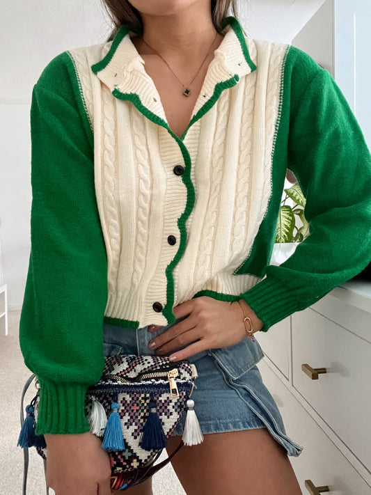 Jesse - Green Cable Knitted Cardigan