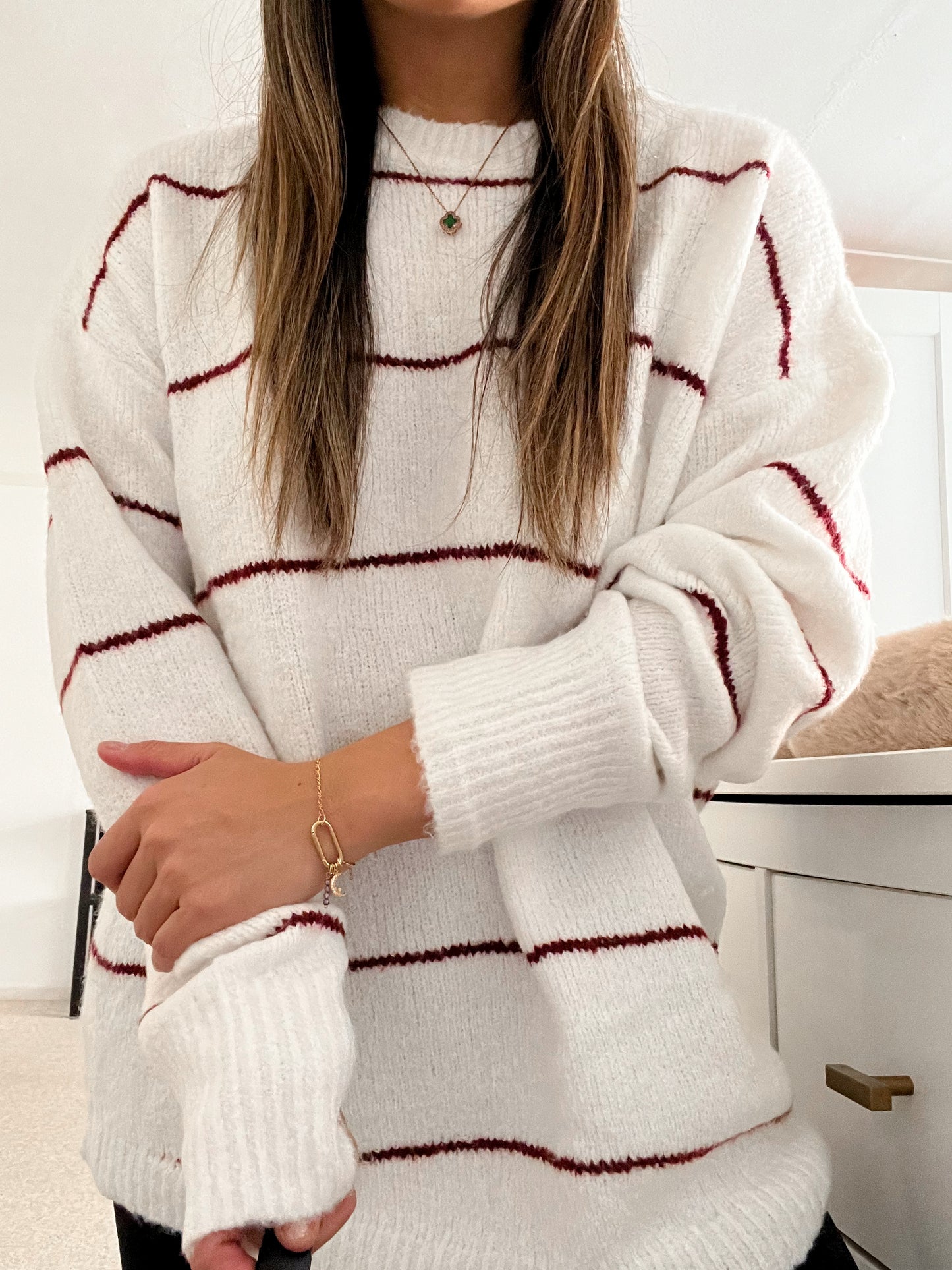 Luna - Burgundy Striped Sweater