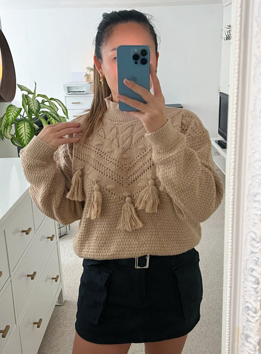 Milenna - Beige Tassled Sweater