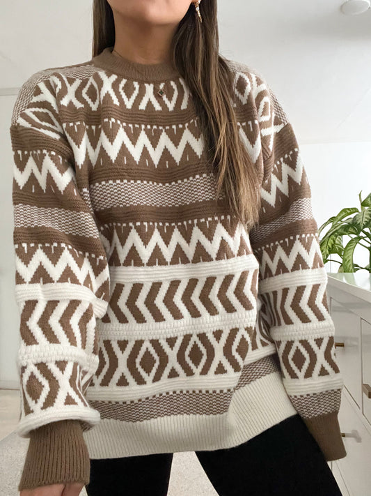 Lux - Brown Geometric Sweater
