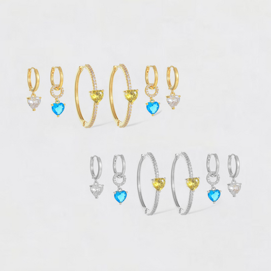 Khaki Blue Zirconium Copper Earrings Set