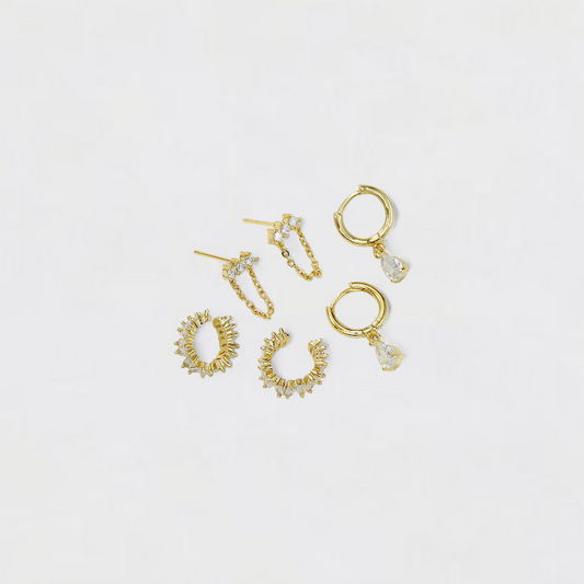 Gold Geometric Copper Inlaid Diamond Earrings Set