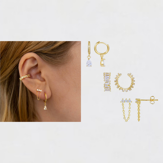 Gold Geometric Copper Inlaid Diamond Earrings Set