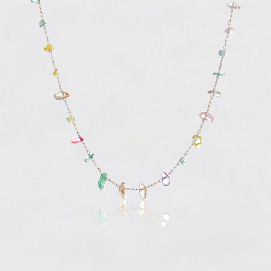 Gold Colorful Stone Stainless Steel Necklace