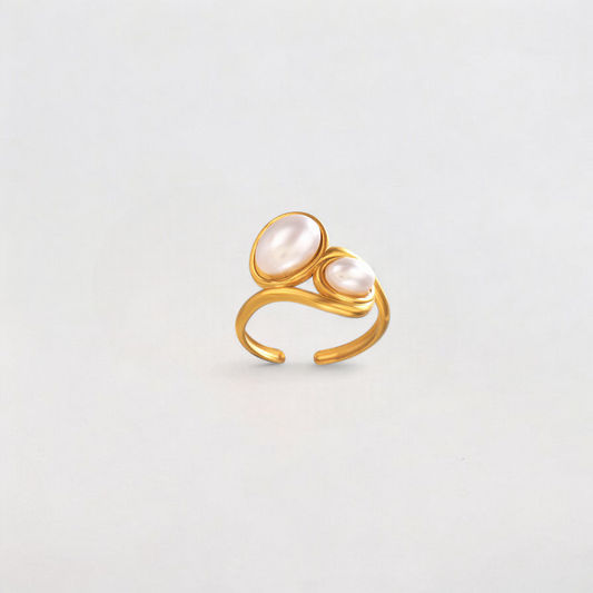 Gold Pearl Stainless Steel Open Statement Ring