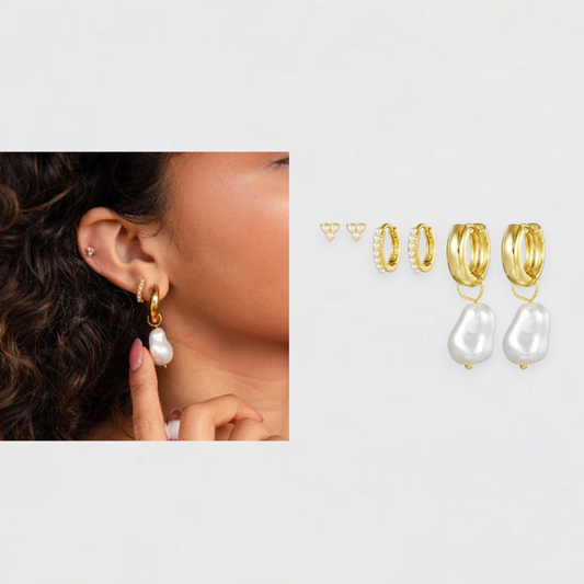 Gold Irregular Pearl Copper Earrings Set