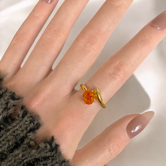 Orange Gold Oval Rhinestone Ring