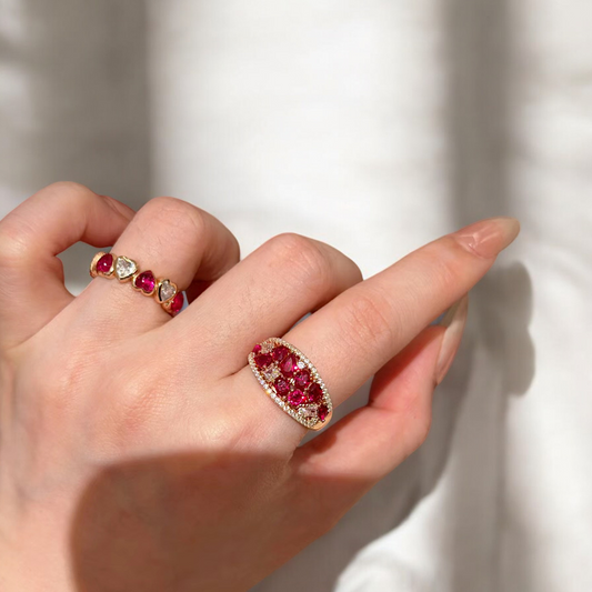 White and Fuchsia Copper Rhinestone Heart Ring