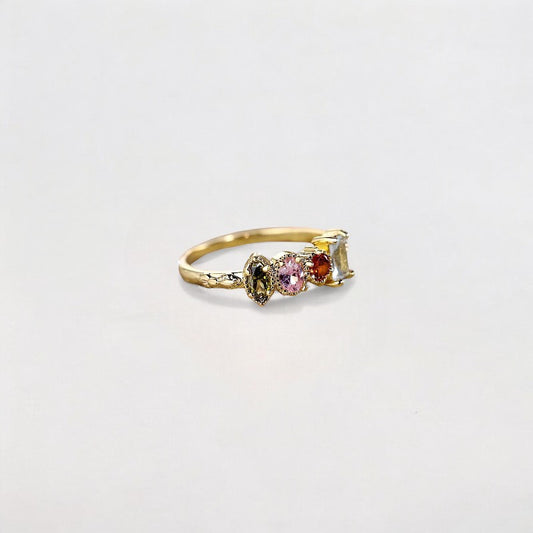 Gold Multi Color Copper Rhinestone Ring