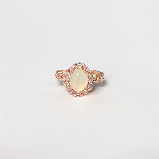 Pink Oval Rhinestone Copper Open Ring