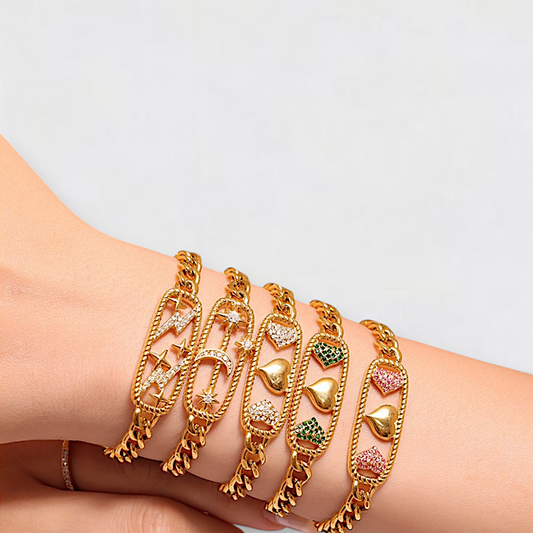 Gold Thick Zircon Titanium Steel Chain Bracelet