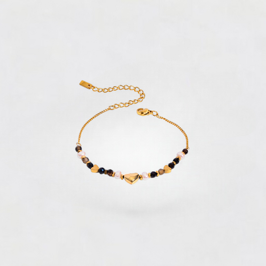 Gold Heart Beaded Stainless Steel Bracelet