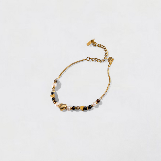 Gold Heart Beaded Stainless Steel Bracelet