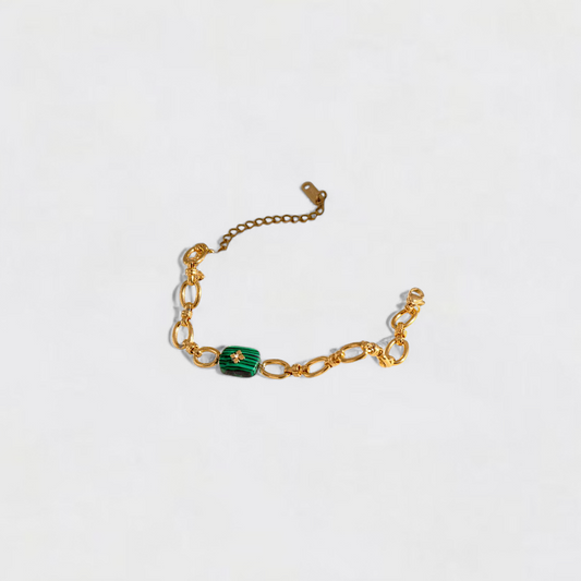 Green Gold Natural Stone Stainless Steel Chain Bracelet