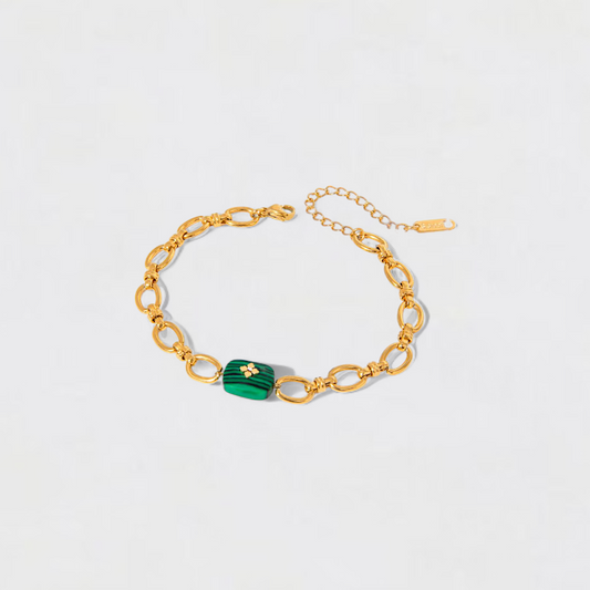 Green Gold Natural Stone Stainless Steel Chain Bracelet