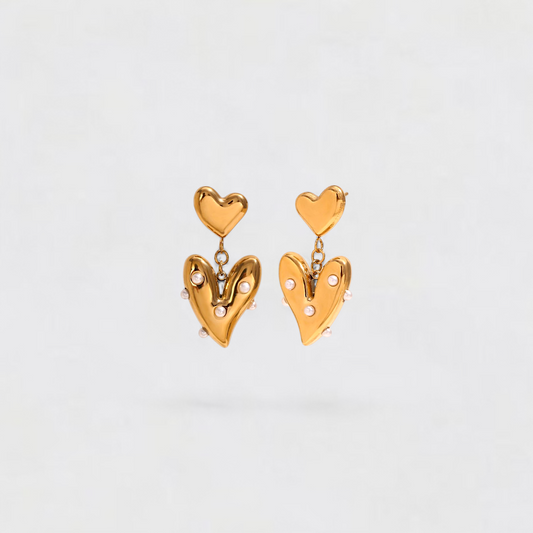 Gold Irregular Heart Stainless Steel Pearl Earrings