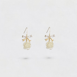 Gold Bow Rose Flower Diamond Copper Earrings