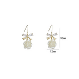 Gold Bow Rose Flower Diamond Copper Earrings