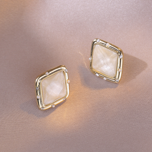 Gold Diamond Statement Stud Copper Earrings