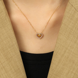 Gold Double Heart Rhinestone Titanium Steel Necklace