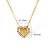 Gold Double Heart Rhinestone Titanium Steel Necklace