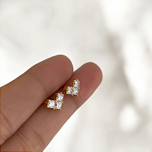 Gold Copper Diamond Heart Earrings