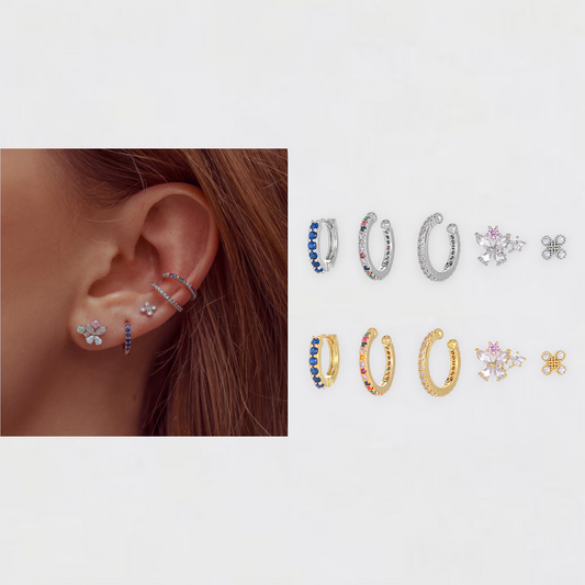 Multi-Color Floral Zirconium Copper Earrings Set