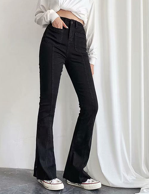 Black High Rise Stretch Flare Jeans - Kiss the Rainbow