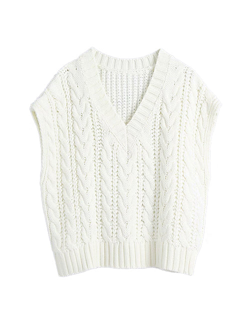 White Cable Knit Boxy Vest Top - Kiss the Rainbow